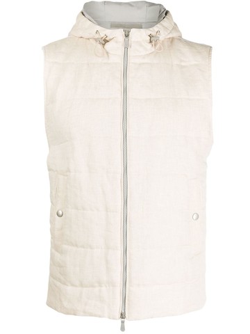 Eleventy - zip-up hooded padded gilet - men - Cotton/Linen/Flax/Polyester - 56 - Neutrals