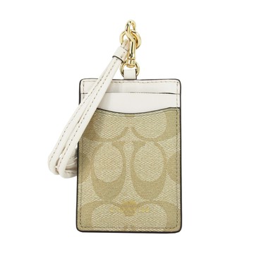 COACH 燙金馬車C Logo 掛式證件票卡夾(卡其白)