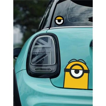 小黃人反光可愛車貼mini特斯拉后檔玻璃車門個性潮車貼