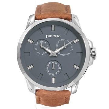 【PICONO】No.91 三眼多功能系列簡約中性手錶 -藍綠色 / 瘋馬皮錶帶 NO-9104