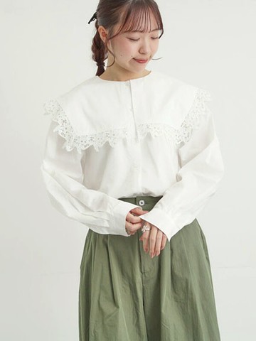 氣質大方領片蕾絲邊造型排釦襯衫(0F001623010) - Samansa Mos2