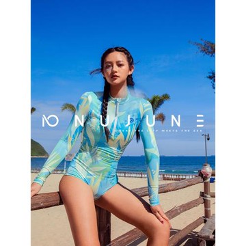 NuJune 連體游泳衣夏季新款微胖女孩潛水服長袖沖浪服防曬水母衣