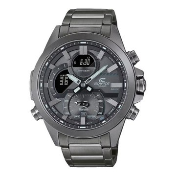 【CASIO 卡西歐】EDIFICE 藍牙智慧連線 雙顯男錶 灰鋼錶帶 防水100米 ECB-30D (ECB-30DC-1B)
