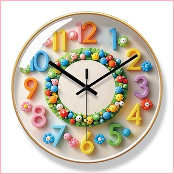 【二小姐優]】 ♞超靜音7092時尚卡通掛鐘客廳家用簡約鐘錶早教時鐘靜音掃秒石英鐘