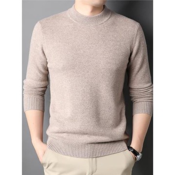 秋冬季半高領純羊毛毛衣男韓版純色針織打底衫潮流男裝中領羊毛衫