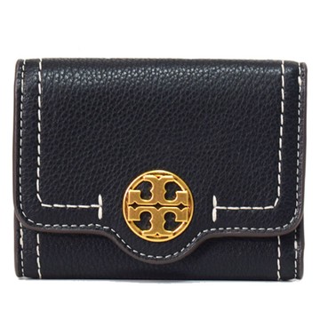 【TORY BURCH】雙T-LOGO皮革短夾-黑