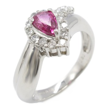 【二手名牌BRAND OFF】JEWELRY 無品牌珠寶 PT900鉑金 紅寶石 鑽石 戒指 #9