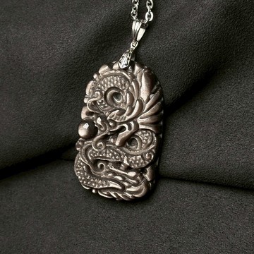 馬年除障辟邪馬頭明王加持 銀曜龍牌 銀沙黑曜石 天然石項鍊 925純銀 S25AX09-01