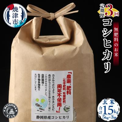 ふるさと納税 焼津市 30年間無農薬・無肥料玄米コシヒカリ1回5kg合計15kg(a63-002)