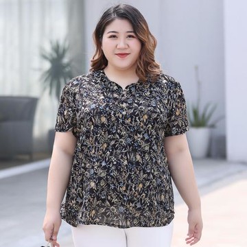 老年胖媽媽夏裝短袖上衣透氣奶奶大碼薄款中老年女裝碎花T恤加肥