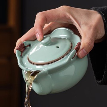 汝窯手抓壺單壺蓋碗茶杯可養泡茶壺家用防燙功夫旅行茶具陶瓷茶碗
