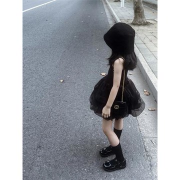 夏季新童裝女童公主裙寶寶可愛小黑裙禮服裙兒童網紗蓬蓬裙吊帶裙