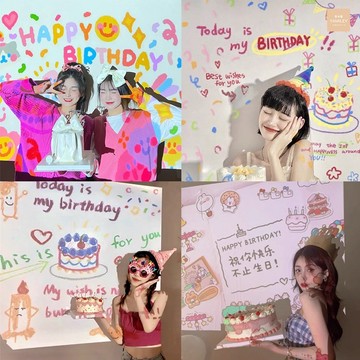 【芽米莉】最快隔日到 迷你投影燈 生日投影燈 生日投影燈片 生日背景燈 氣氛燈 氛圍燈 派對投影燈 生日佈置 拍照背景