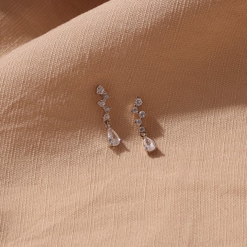 s925銀鍍18k金色水滴鋯石耳釘 金銀二色 推薦閨蜜禮物 女友禮物