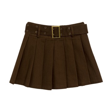 寬版同色系腰帶百褶裙