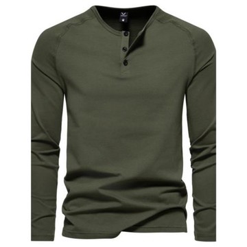 重磅T恤男春秋新款美式休閑大碼修身純棉亨利領紐扣長袖打底體恤