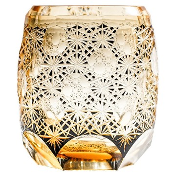 BRAVOMART 日式江戶切子 綺影光雕手工切科威士忌杯 金色  1個  95 x 75mm