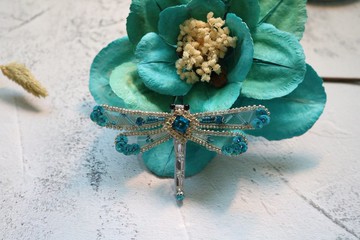 立體蜻蜓水鑽胸針重工藝原創手作胸花