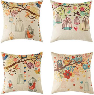 Topfinel 【日本代購】時尚北歐 靠墊套 枕套 棉麻制 抱枕套4件套 - 樹鳥