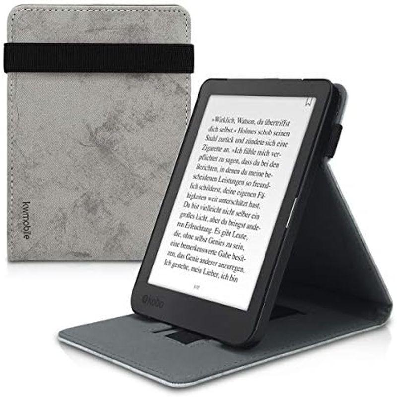 kwmobile カバー 対応: Kobo Clara HD ケース 電子書籍 バンド スタンド付き 保護ケース トープ 白色 ブルーグ