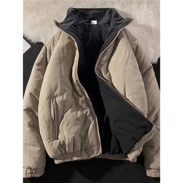 2024冬季加絨加厚棉衣外套男立領日系復古青少年潮牌運動潮流棉服