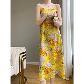 【巴黎精品】洋裝細肩帶連身裙-印花浪漫碎花緞面女裙子a1iz86