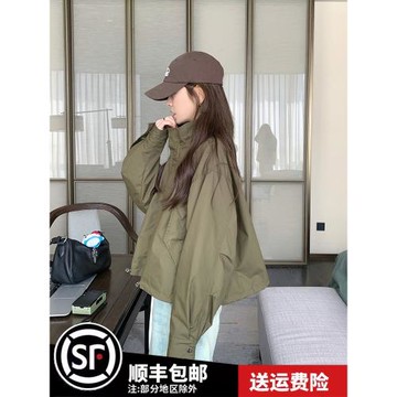 軍綠色短款風衣外套女2025春秋新款港風復古小個子休閑百搭上衣潮