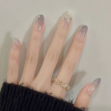 秋冬新品 春日新款全手工漸變紫幾何甲片ins風高階感指甲貼片顯白氣質穿戴