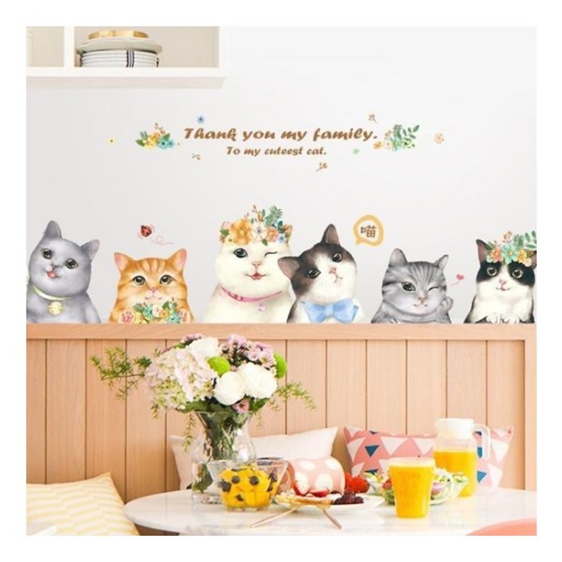 ウォールステッカー 6匹のリアルな猫 壁紙シール かわいい 花冠 鈴 ねこ 戸棚 机 ソファーの背景 通販 Lineポイント最大get Lineショッピング