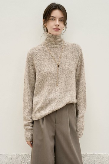 法式復古 / 高領慵懶針織毛衣 / 羊絨羊毛