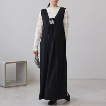 日本 Bab - 前後2way甜美百搭綁帶背心裙/洋裝-黑