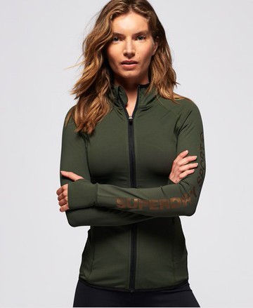 Superdry Women's Women's Sport Track Jacket Green / Khaki - Size: 10 Size: 6