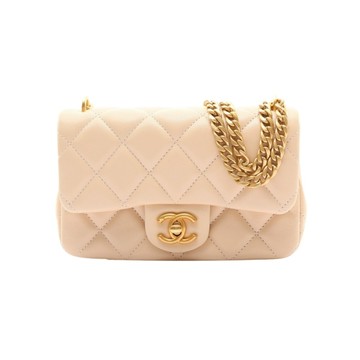 CHANEL 香奈兒 Heart Crush Mini Classic Flap 肩背包 淺米色 菱格紋 羊皮 心型金球 【二手名牌BRAND OFF】