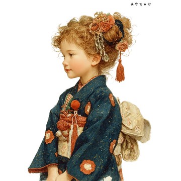 【12月新品4】07-114-0390 人物貼紙 和服復古