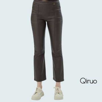 Qiruo 奇若秋冬專櫃咖啡色合身皮褲7205C 小喇叭長褲