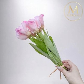 【Floral M】夏日野餐氣息洋桔梗蜜桃粉仿真花花材7入組(人造花/仿真花/假花/花藝DIY/裝飾花材)