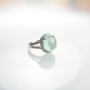 one off 頂級 泛光天然 葡萄石 白K金鑽石 戒指