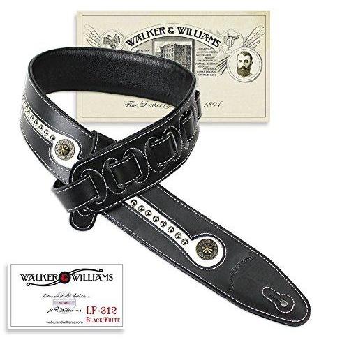 ギター ストラップ  |Walker  Williams Black  White Top Grain Leather Guitar Strap