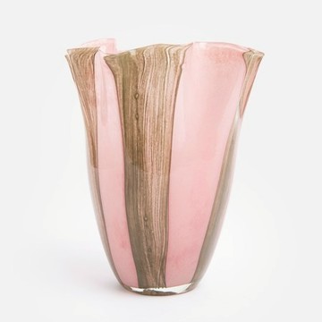 奧可利繽紛玻璃花器25cm 粉綠條紋