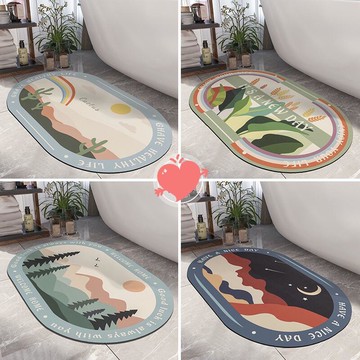 橢圓地墊浴室強吸水地墊 洗手間防滑腳墊家用速幹 橢圓形門墊衛浴墊子門口地毯