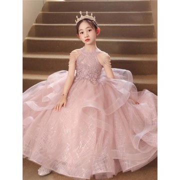 高端蓬蓬裙香檳色主持人兒童禮服