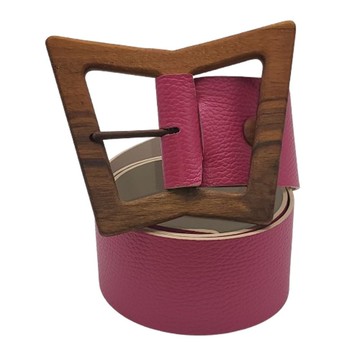 Wood Belt Bryce Free 627 - 胡桃木與桃紅色真皮皮帶