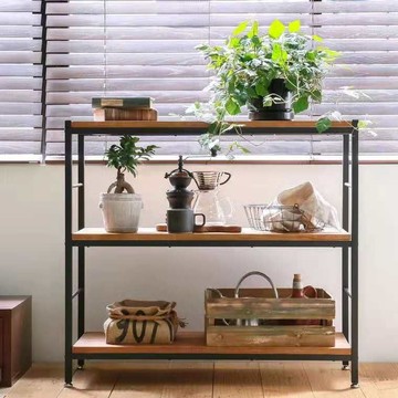 開發票 美式LOFT復古實木鐵藝書架隔板置物架落地廚房層架書柜多層收納架 快速出貨