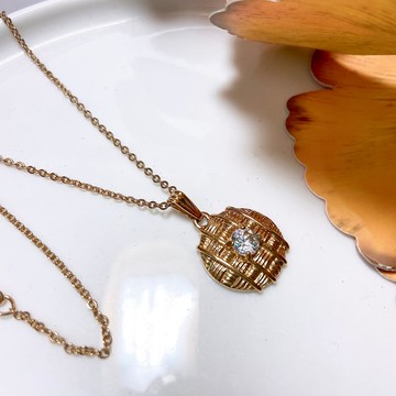 【西洋古董飾品】Amway 金沙感格紋騰立體 萊茵鑽質感 項鍊