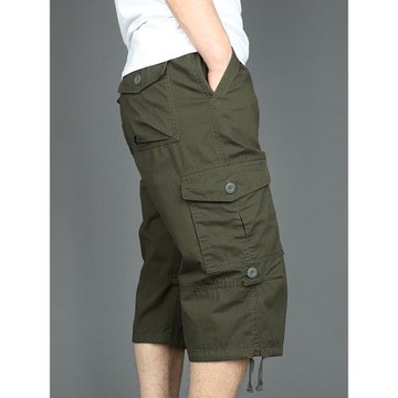 夏季冰絲寬松七分褲男多口袋休閑中褲可卷邊五分工裝短褲薄款速干