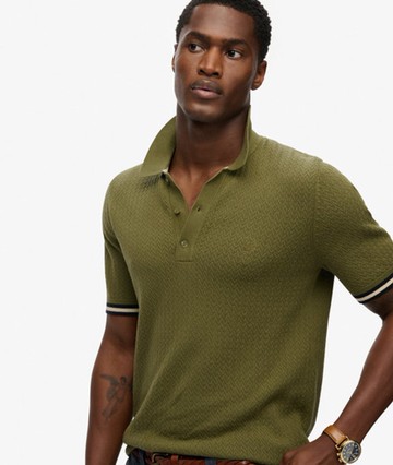 Superdry Men's Knitted Texture Short Sleeve Polo Shirt Khaki Size: Xxxl