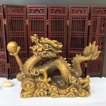 銅器 純銅龍祥云戲珠龍黃銅生肖龍工藝品家居裝飾辦公室