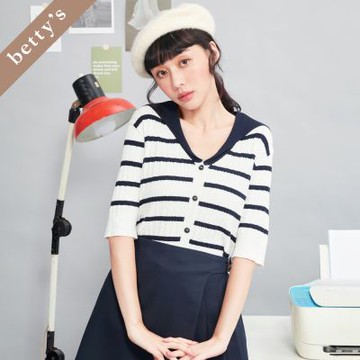 betty’s貝蒂思 橫條紋翻領針織開襟上衣(白色)