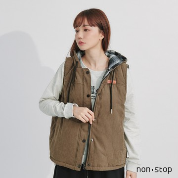 non-stop 格紋雙面穿連帽鋪棉背心-2色