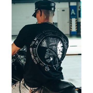 simplefad日本歐美原宿風高街暗黑骷髏頭燙銀mmj潮牌短袖T恤男女